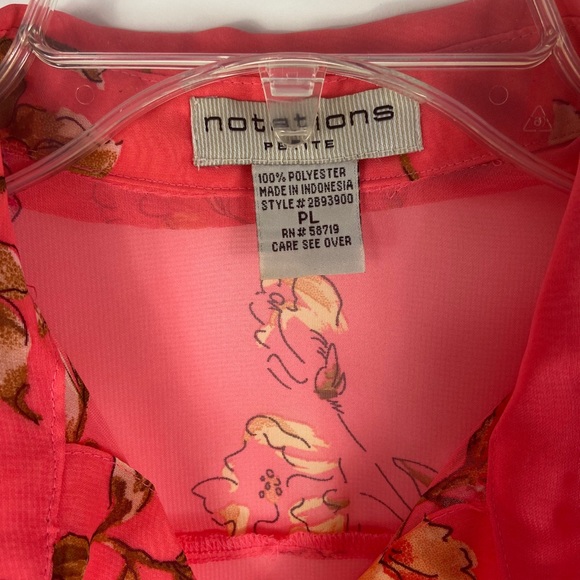 Notations Pink Floral Sheer Button Down stop PL - Picture 3 of 6